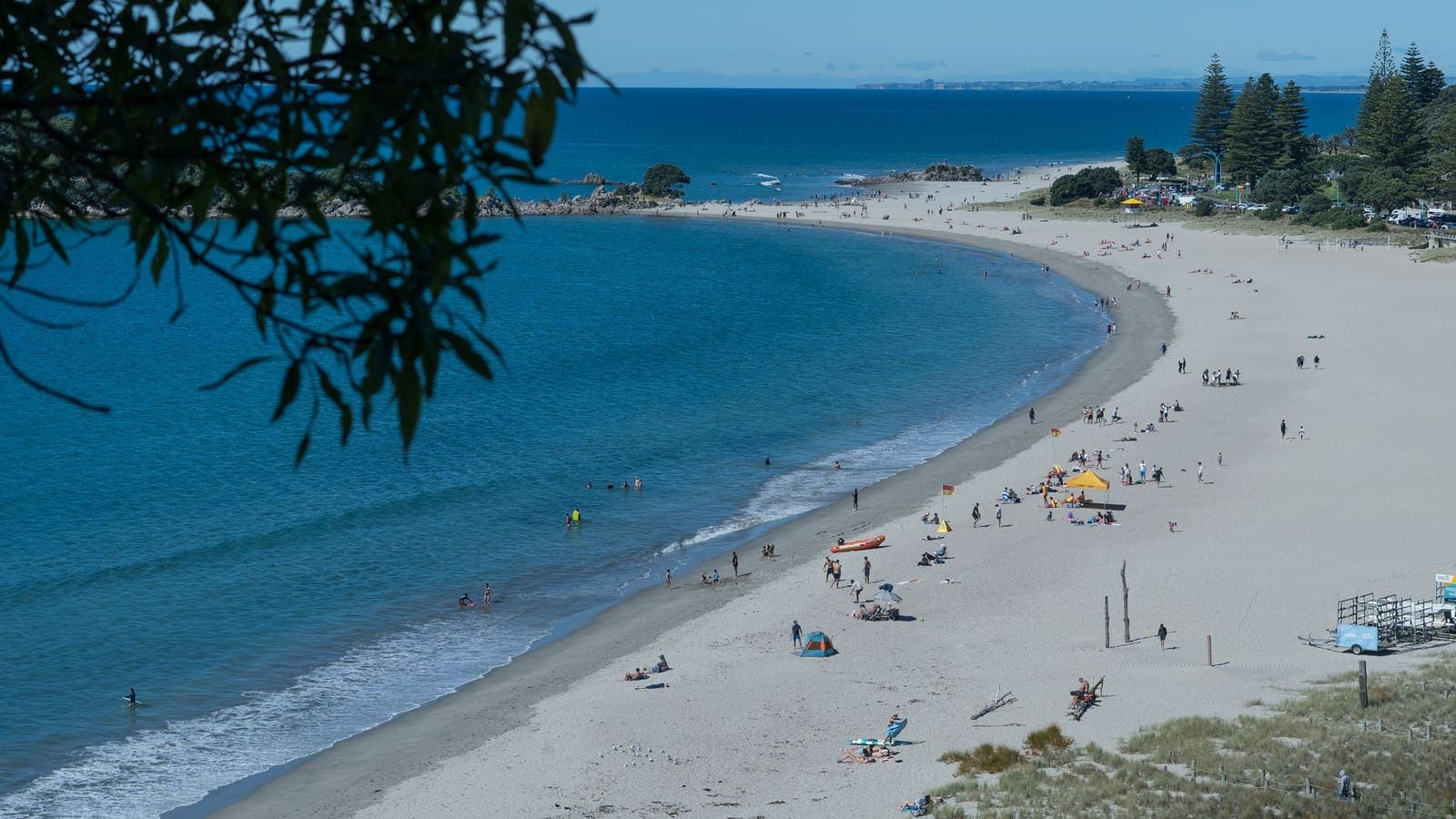 Aerial view of the beach and turquoise water at Mount Maunganui near Tauranga.