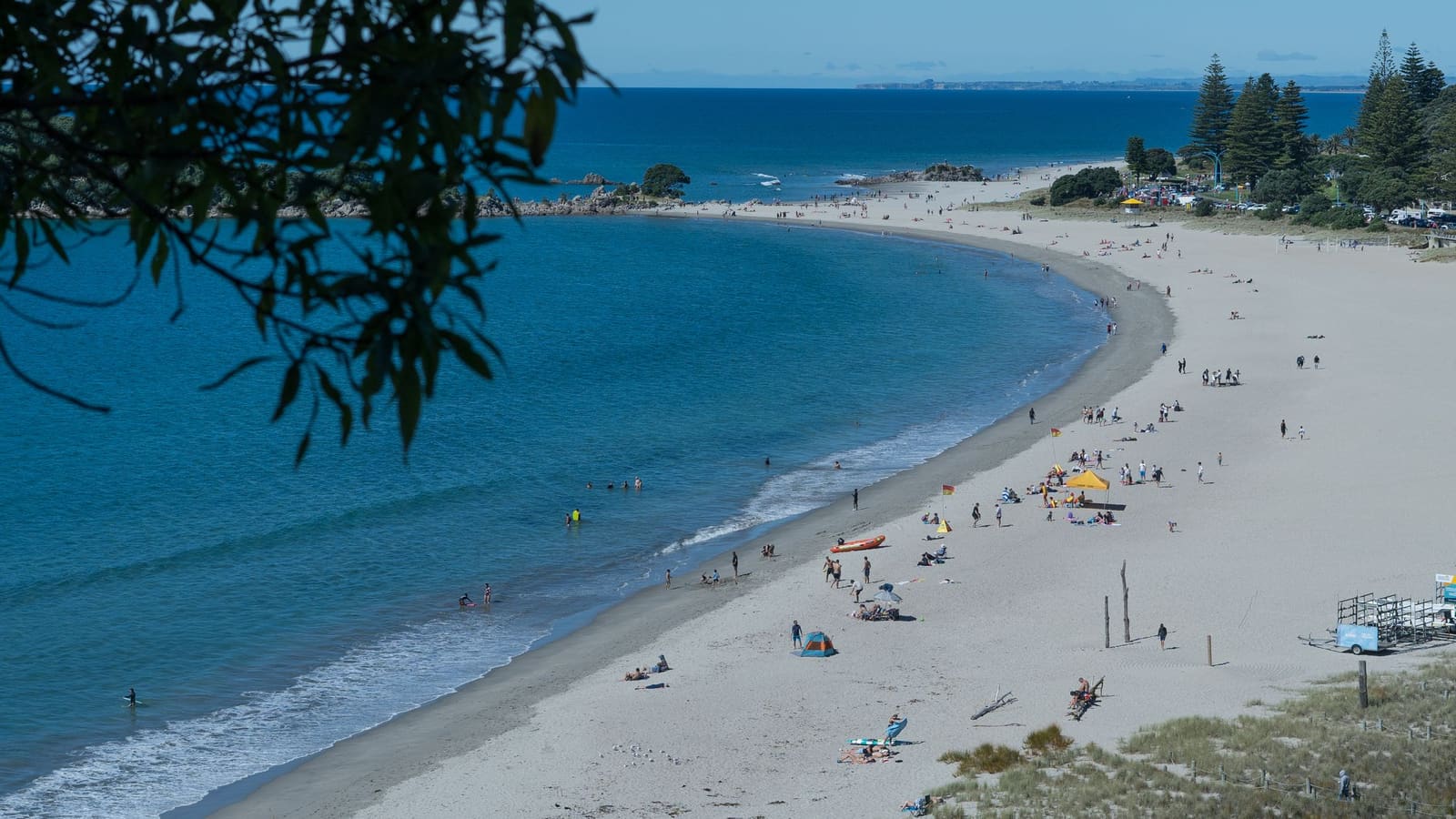 Aerial view of the beach and turquoise water at Mount Maunganui near Tauranga.